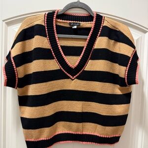 VENUS Black and Tan V-Neck Striped Sweater